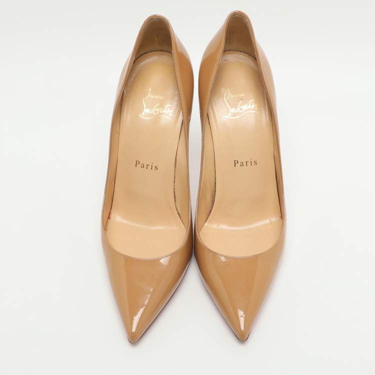 Pre Owned Christian Louboutin Size 37 Beige Patent Leather Pumps