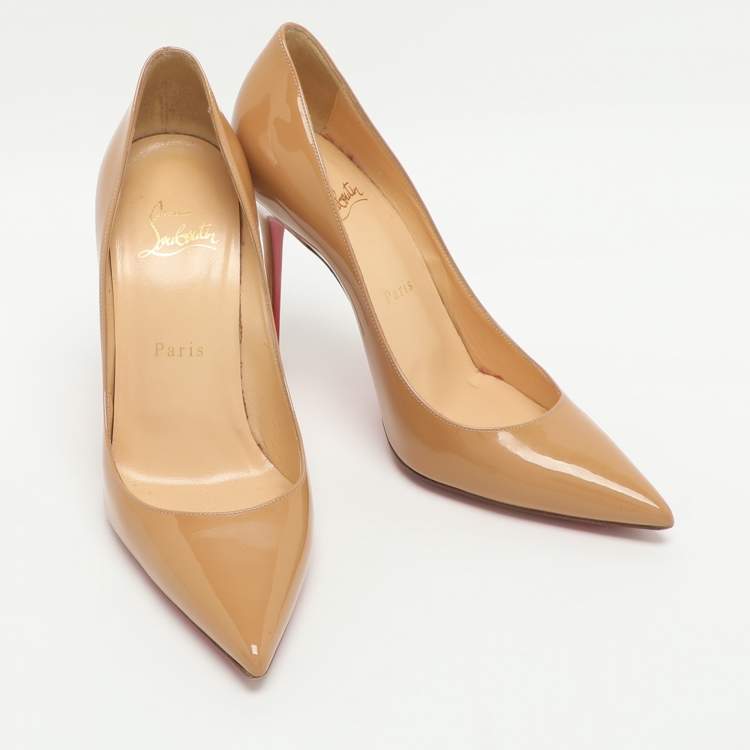 Pre Owned Christian Louboutin Size 37 Beige Patent Leather Pumps