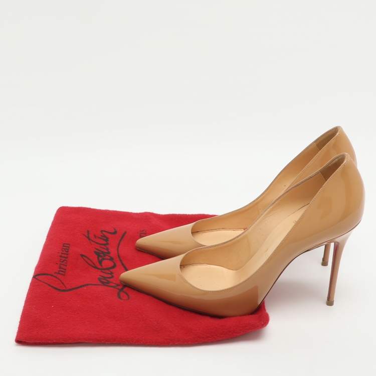 Pre Owned Christian Louboutin Size 37 Beige Patent Leather Pumps