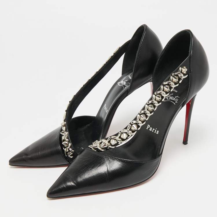 مملوكة مسبقًا Christian Louboutin Deomina Size 38.5 Black Leather D'orsay Pumps