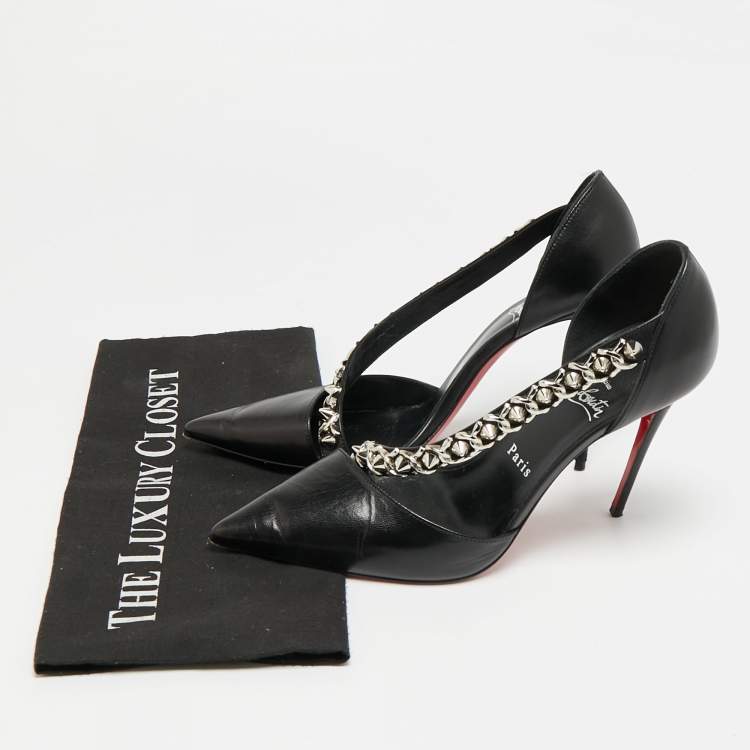 مملوكة مسبقًا Christian Louboutin Deomina Size 38.5 Black Leather D'orsay Pumps