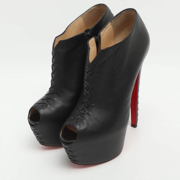 Pre Owned Christian Louboutin Recouzetta Size 39.5 Black Leather Boots