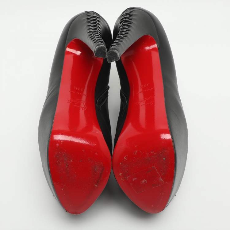 Pre Owned Christian Louboutin Recouzetta Size 39.5 Black Leather Boots