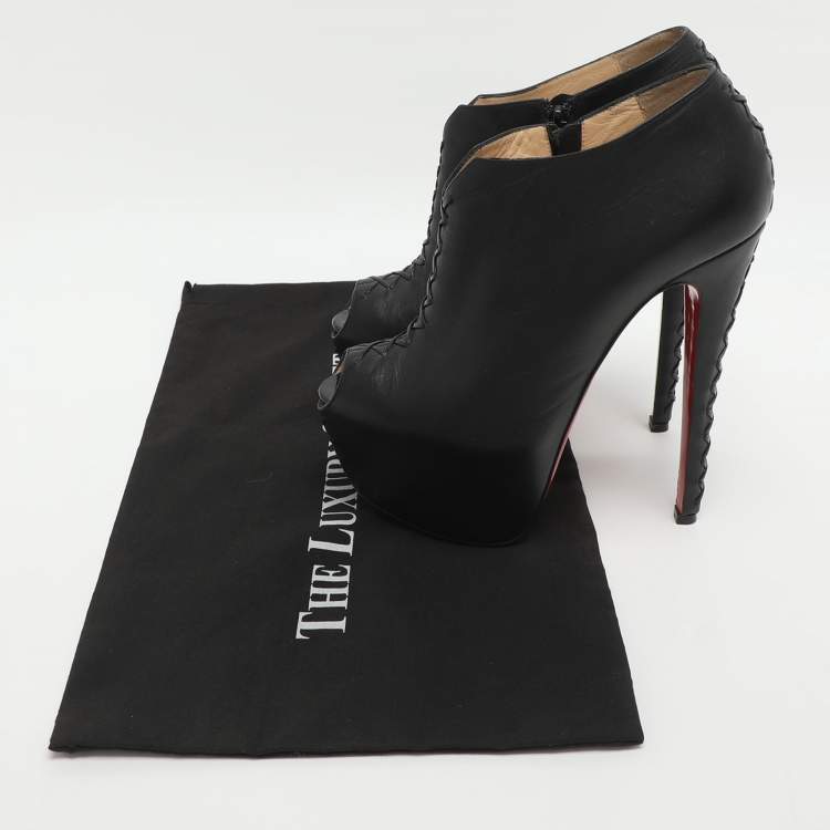 Pre Owned Christian Louboutin Recouzetta Size 39.5 Black Leather Boots