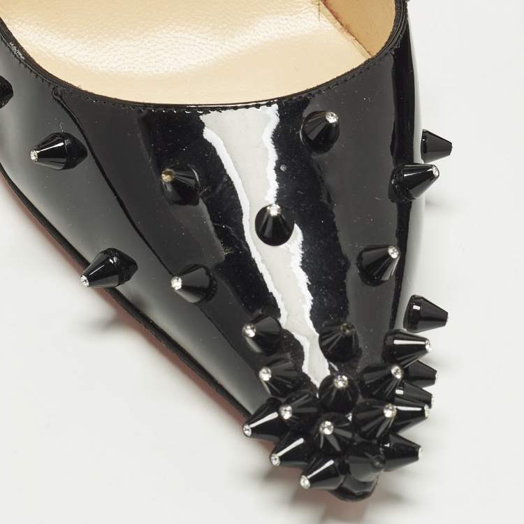 Pre Owned Christian Louboutin Diamond Spike Size 37.5 Black Patent Leather Pumps