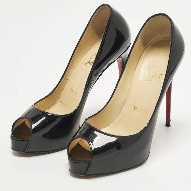 Pre Owned Christian Louboutin Very Prive Size 36 Black Patent Leather Platform Pumps