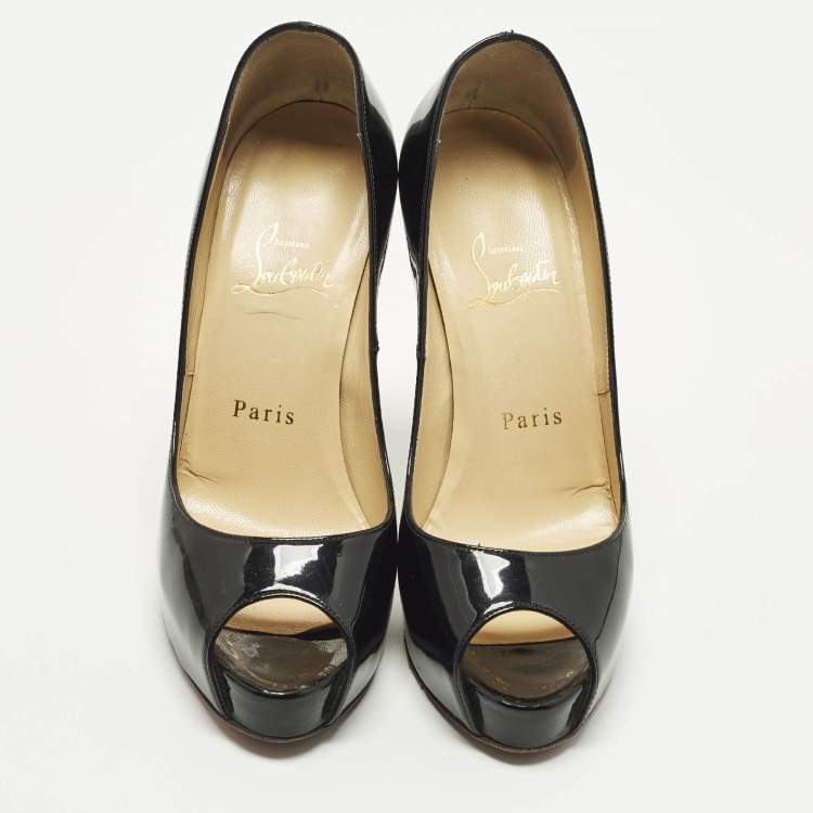 Pre Owned Christian Louboutin Very Prive Size 36 Black Patent Leather Platform Pumps