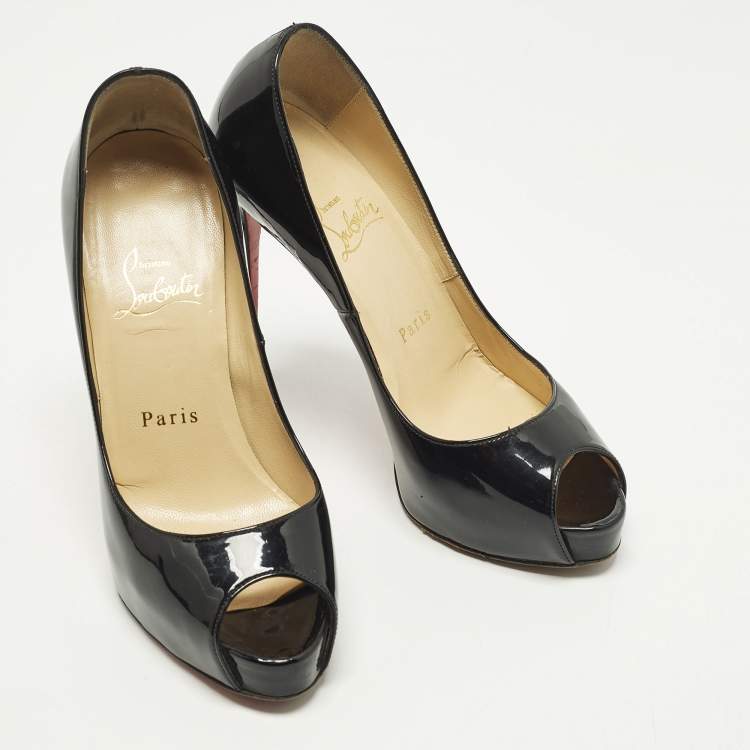 Pre Owned Christian Louboutin Very Prive Size 36 Black Patent Leather Platform Pumps