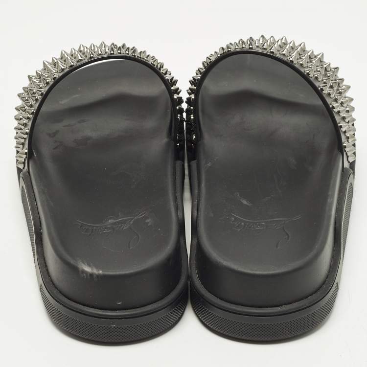Pre Owned Christian Louboutin Spike Size 43 Black Leather Flat Slide