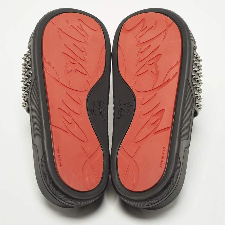 Pre Owned Christian Louboutin Spike Size 43 Black Leather Flat Slide