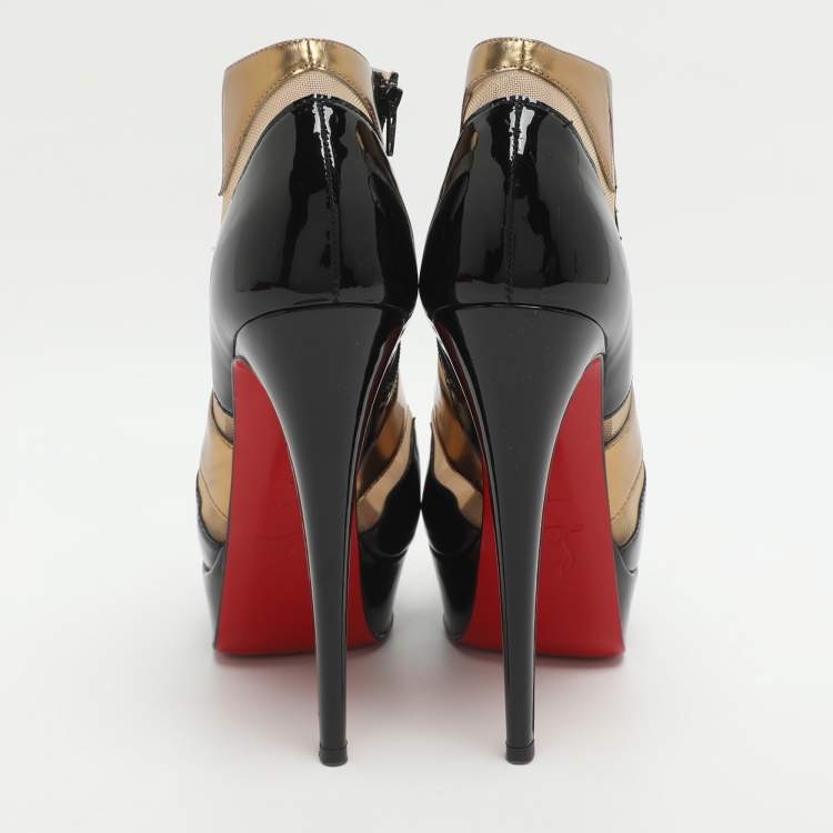 Pre Owned Christian Louboutin Ziggy Size 36 Beige Mesh and Patent Leather Booties