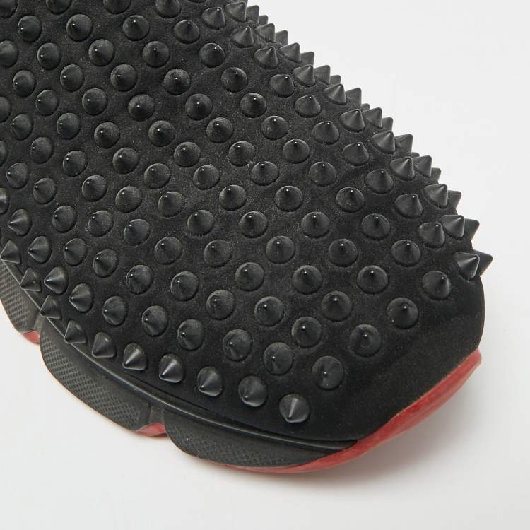 Pre Owned Christian Louboutin Spike Size 40 Black Neoprene Sock Slip On Sneakers
