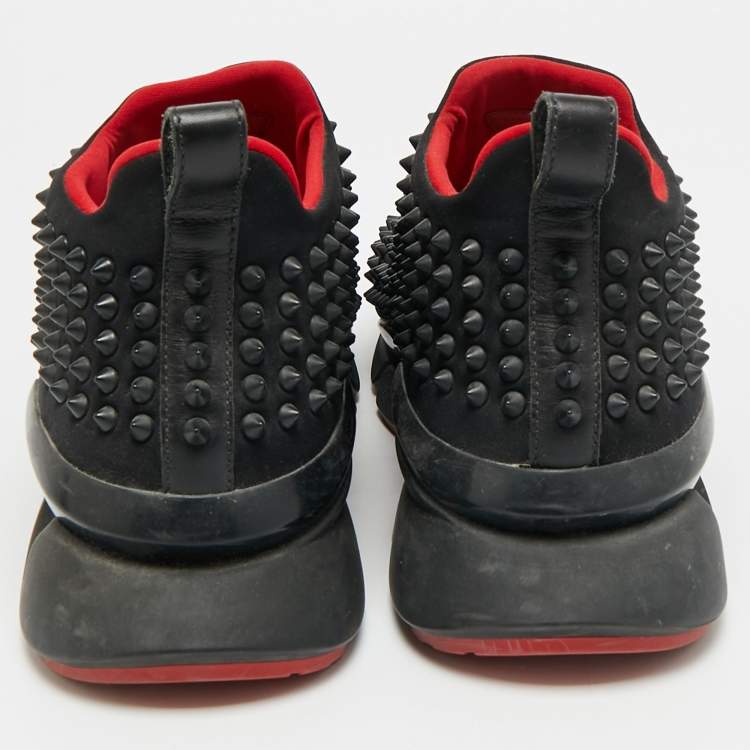 Pre Owned Christian Louboutin Spike Size 40 Black Neoprene Sock Slip On Sneakers