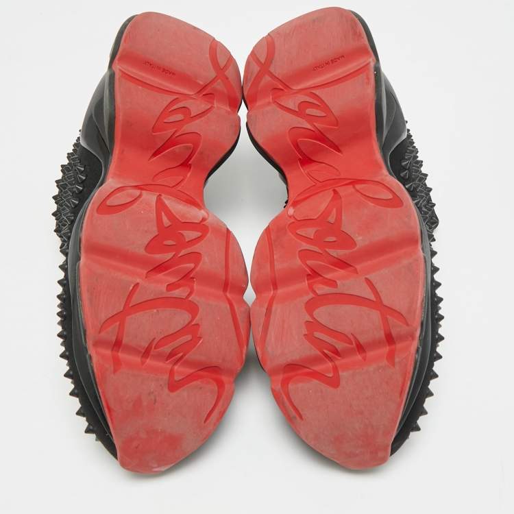 Pre Owned Christian Louboutin Spike Size 40 Black Neoprene Sock Slip On Sneakers