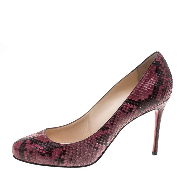 Pre Owned Christian Louboutin Pink Python Fifi Pumps Size 38