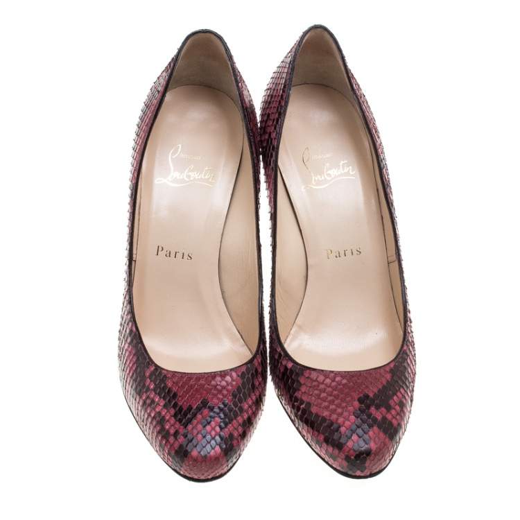 Pre Owned Christian Louboutin Pink Python Fifi Pumps Size 38