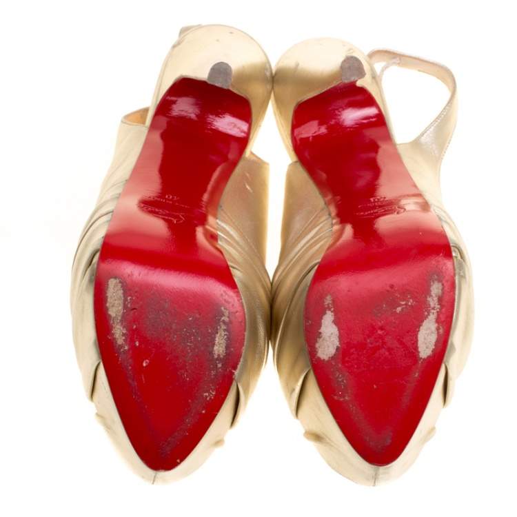 Pre Owned Christian Louboutin Gold Leather Miss Benin Knotted Platform Slingback Sandals Size 40