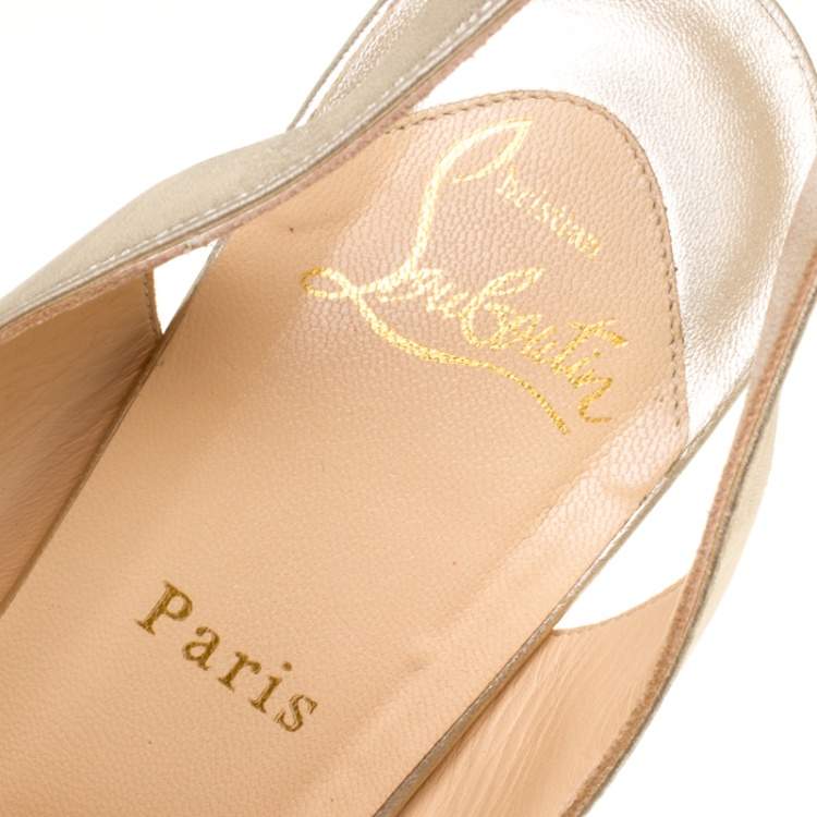 Pre Owned Christian Louboutin Gold Leather Miss Benin Knotted Platform Slingback Sandals Size 40