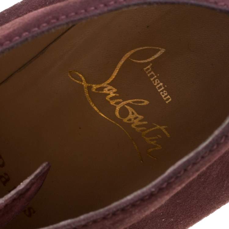Pre Owned Christian Louboutin Wine Suede Compacta Wedge Heel Lace Up Boots Size 38