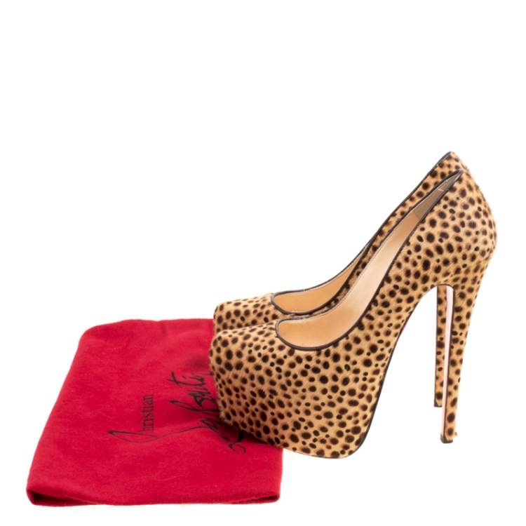 Pre Owned  Christian Louboutin Beige Leopard Print Calf Hair Daffodile Platform Pumps Size 36.5