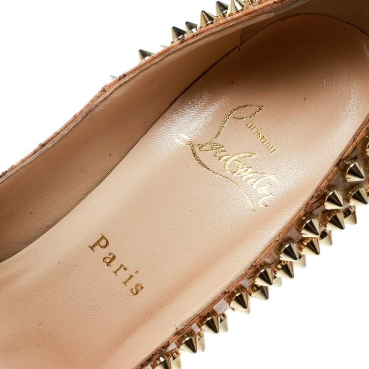 Pre Owned Christian Louboutin Beige Cork Alti Spike Platform Pumps Size 36.5