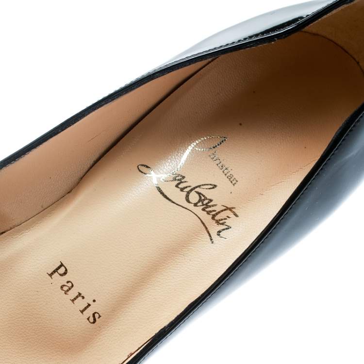 Pre Owned Christian Louboutin Black Patent Leather Hyper Prive Peep Toe Platform Pumps Size 37