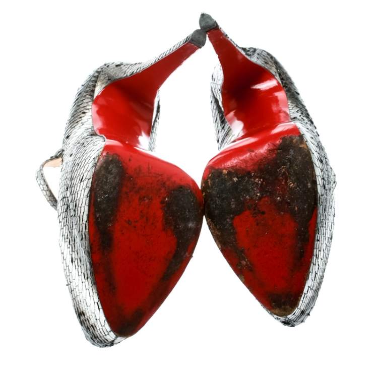 Pre Owned Christian Louboutin Metallic Silver Watersnake Daffodile Platform Pumps Size 38