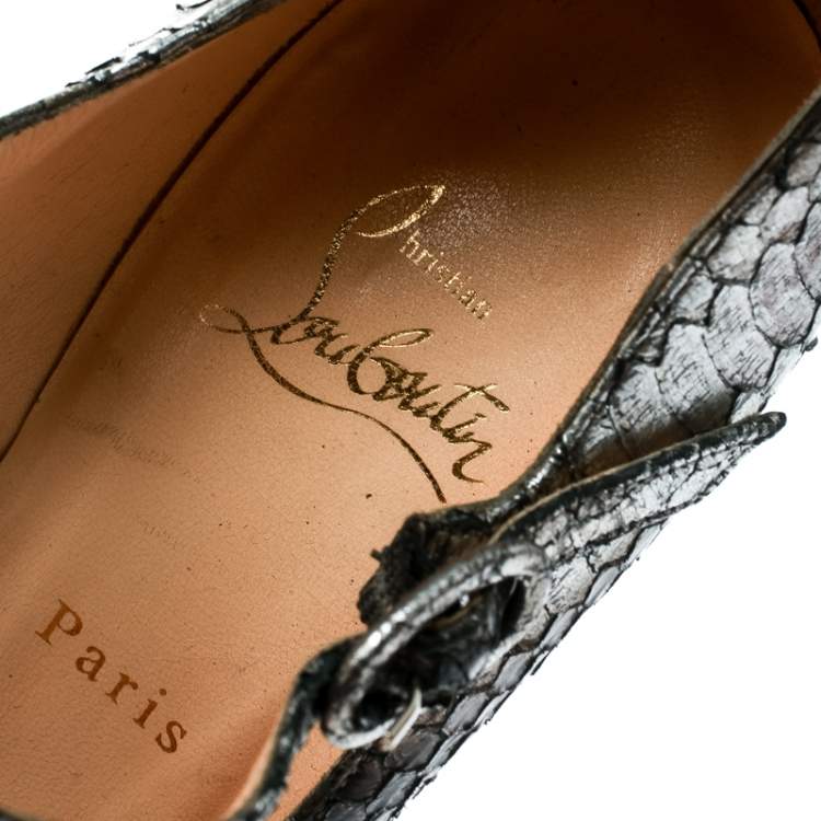 Pre Owned Christian Louboutin Metallic Silver Watersnake Daffodile Platform Pumps Size 38