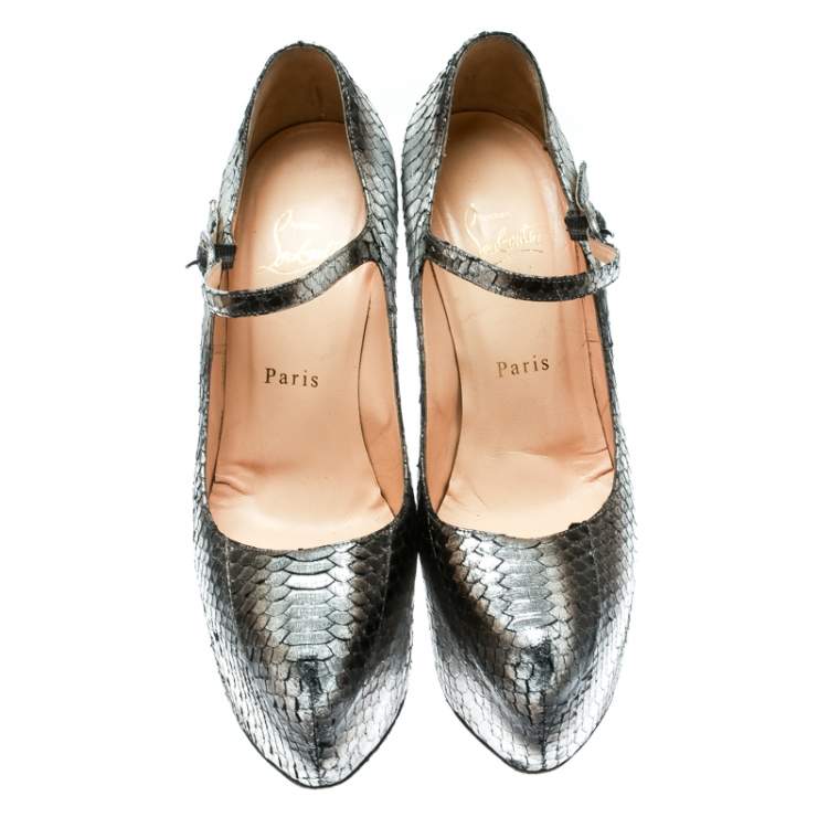 Pre Owned Christian Louboutin Metallic Silver Watersnake Daffodile Platform Pumps Size 38
