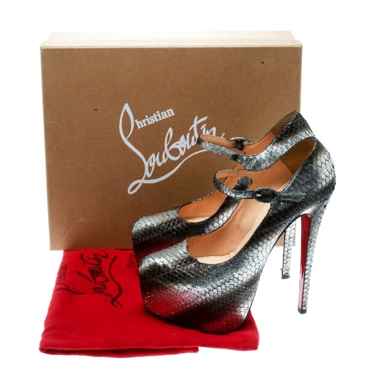 Pre Owned Christian Louboutin Metallic Silver Watersnake Daffodile Platform Pumps Size 38