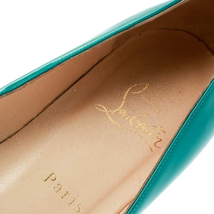 Pre Owned Christian Louboutin Green Patent Leather Un Voilier Peep Toe Flats Size 36.5