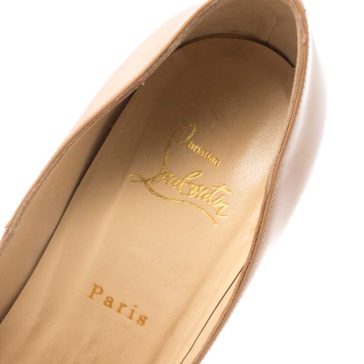 Pre Owned Christian Louboutin Beige Patent Leather Lady Peep Toe Platform Pumps Size 39
