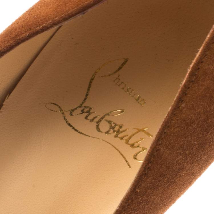 Pre Owned Christian Louboutin Two Tone Suede Maggie Embellished Cap Toe Platform Pumps Size 36.5