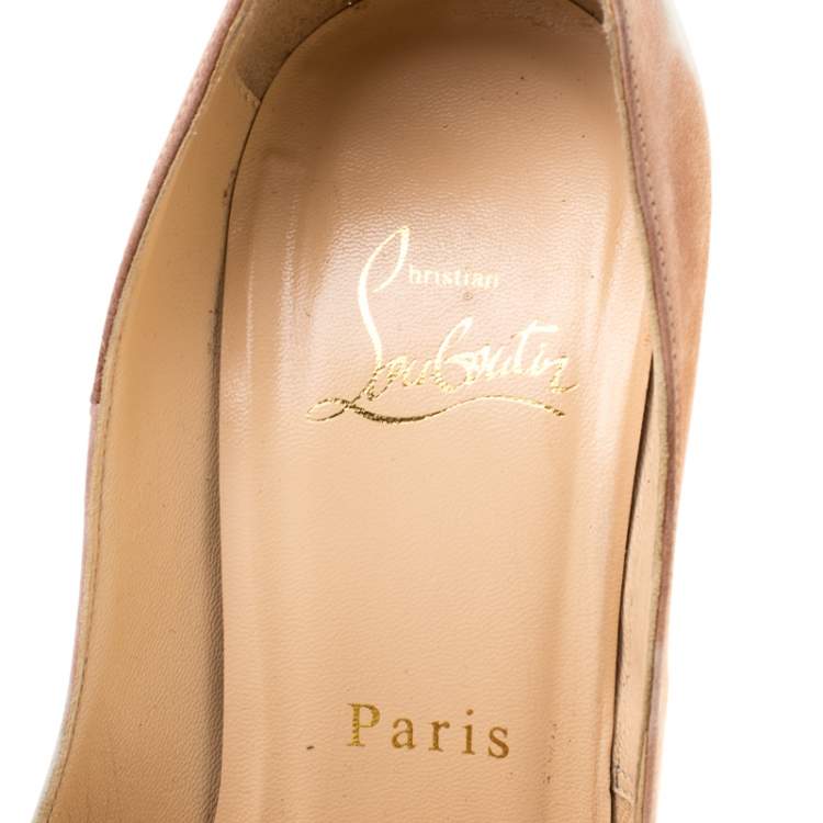 Pre Owned Christian Louboutin Beige/White Leather Lady Peep Toe Pumps Size 36.5