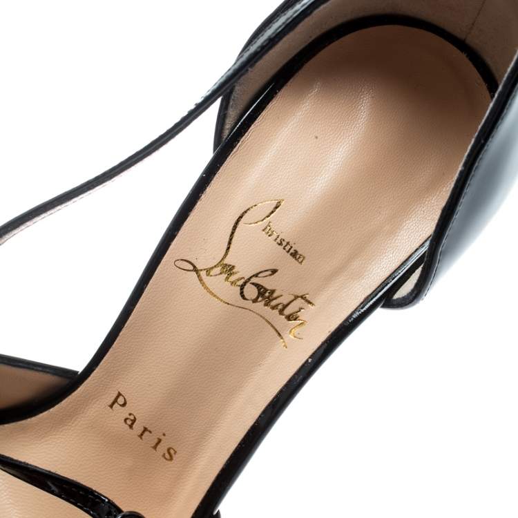 Pre Owned Christian Louboutin Black Patent Grolili Cross-Strap Dórsay Pumps Size 37