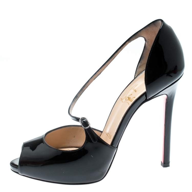 Christian Louboutin Black Patent Grolili Cross-Strap Dórsay Pumps