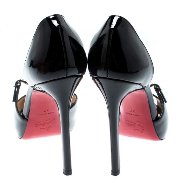 Pre Owned Christian Louboutin Black Patent Grolili Cross-Strap Dórsay Pumps Size 37