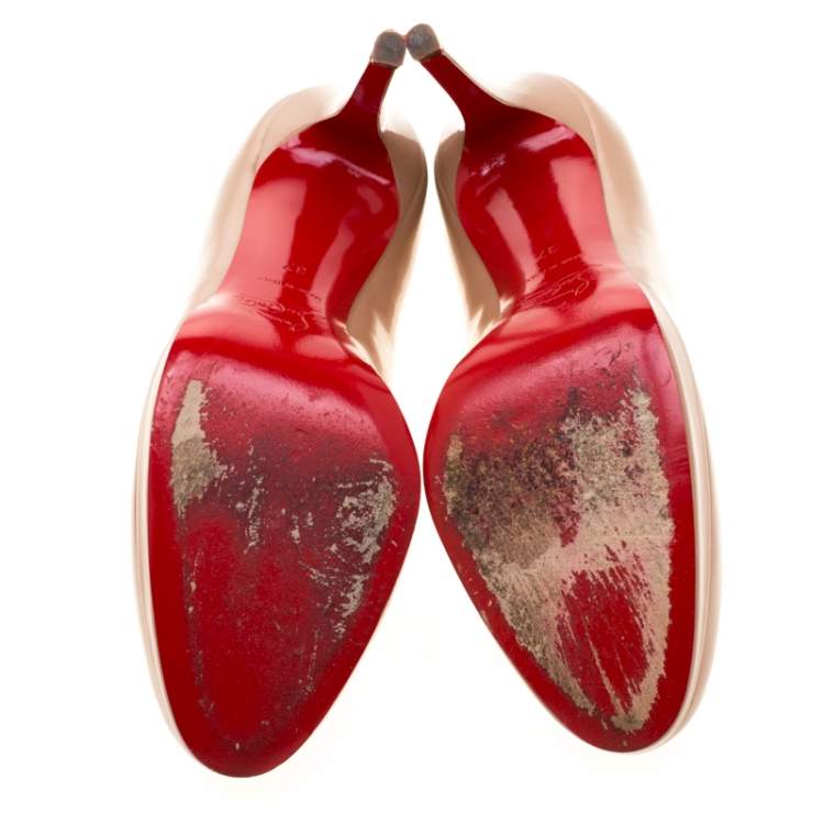 Pre Owned Christian Louboutin Beige Patent Leather Neofilo Platform Pumps Size 37