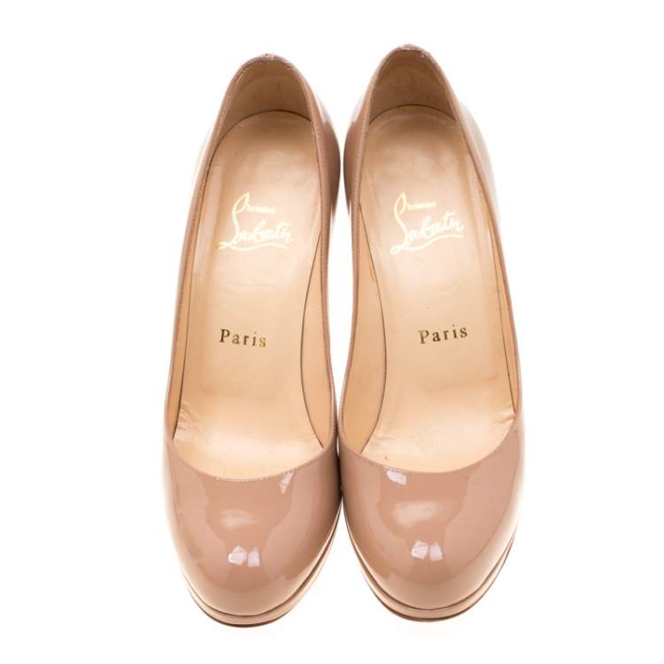 Pre Owned Christian Louboutin Beige Patent Leather Neofilo Platform Pumps Size 37