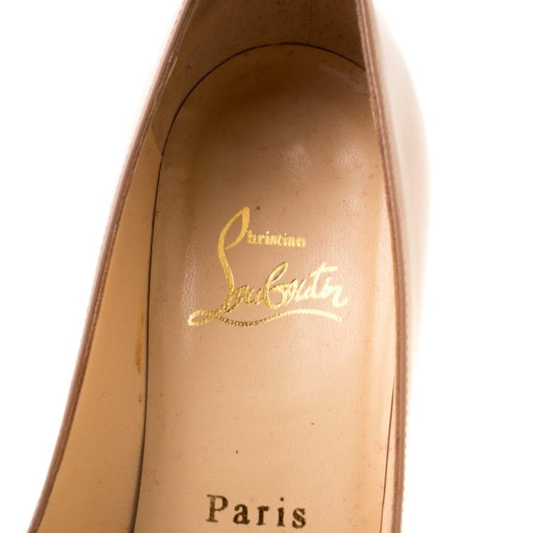 Pre Owned Christian Louboutin Beige Patent Leather Neofilo Platform Pumps Size 37