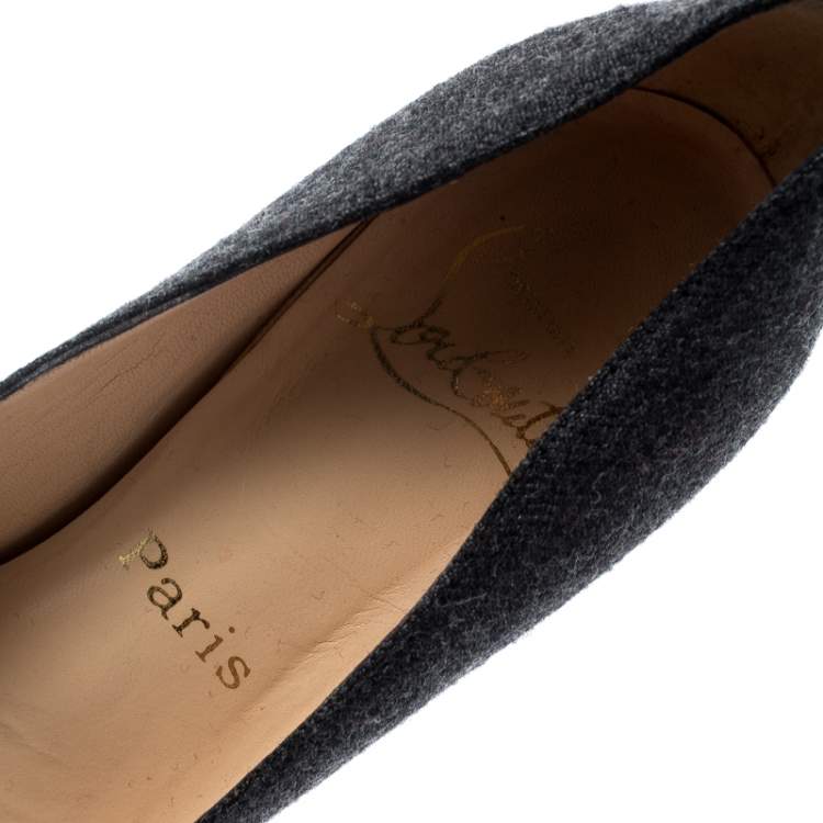 Pre Owned Christian Louboutin Grey Wool Pumps Size 35.5
