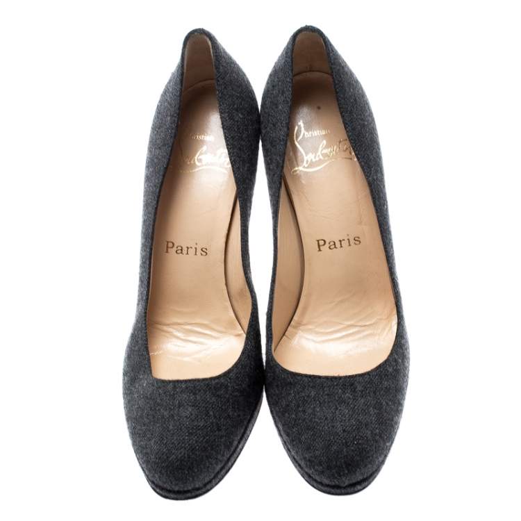 Pre Owned Christian Louboutin Grey Wool Pumps Size 35.5
