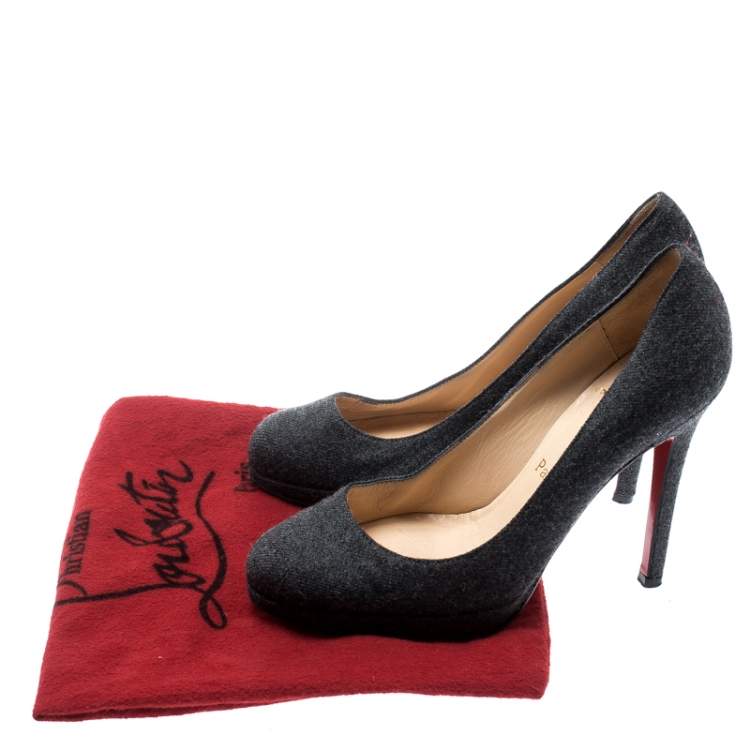 Pre Owned Christian Louboutin Grey Wool Pumps Size 35.5