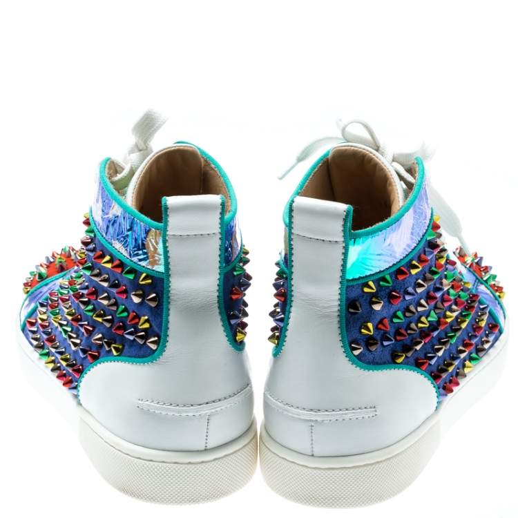 Pre Owned Christian Louboutin Multicolor Suede And Leather Louis Spikes High-Top Sneakers Size 40