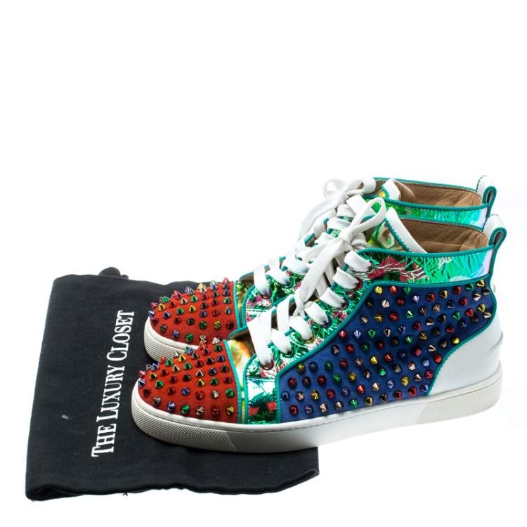 Pre Owned Christian Louboutin Multicolor Suede And Leather Louis Spikes High-Top Sneakers Size 40
