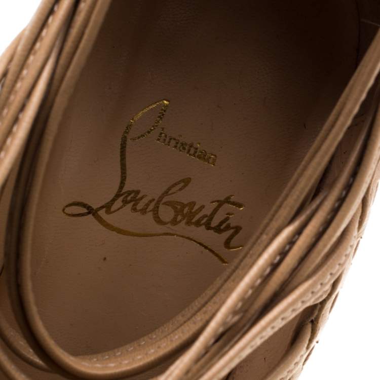 مملوكة مسبقًا Christian Louboutin Beige Leather Zoulou Platform Peep Toe Cage Sandals Size 36.5
