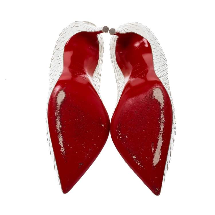 Pre Owned Christian Louboutin White Python Leather So Kate Pointed Toe Pumps Size 35.5