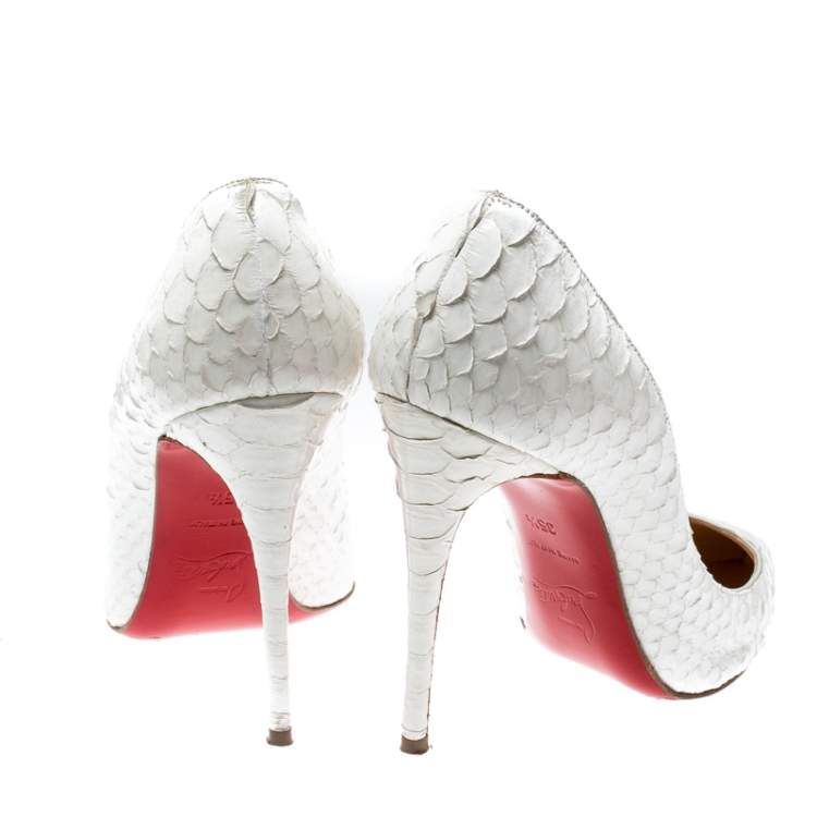 Pre Owned Christian Louboutin White Python Leather So Kate Pointed Toe Pumps Size 35.5