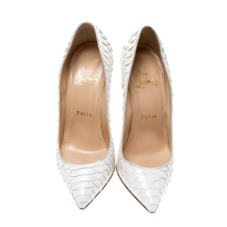 Pre Owned Christian Louboutin White Python Leather So Kate Pointed Toe Pumps Size 35.5