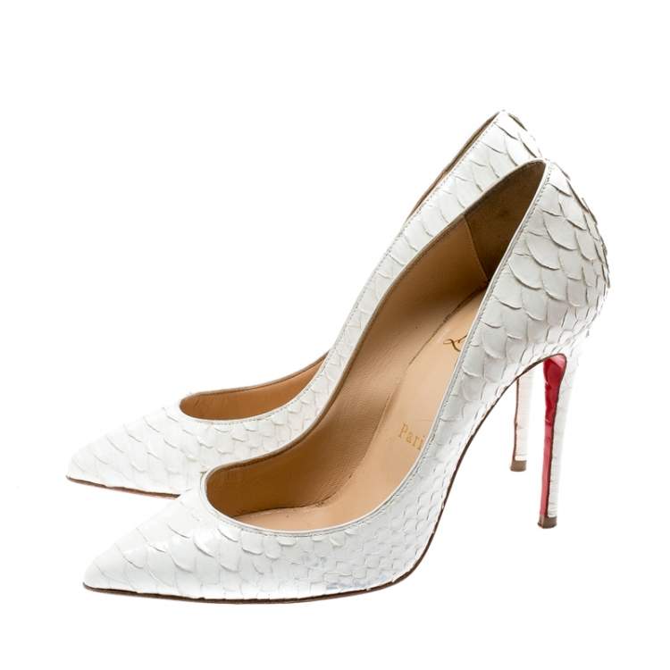 Pre Owned Christian Louboutin White Python Leather So Kate Pointed Toe Pumps Size 35.5